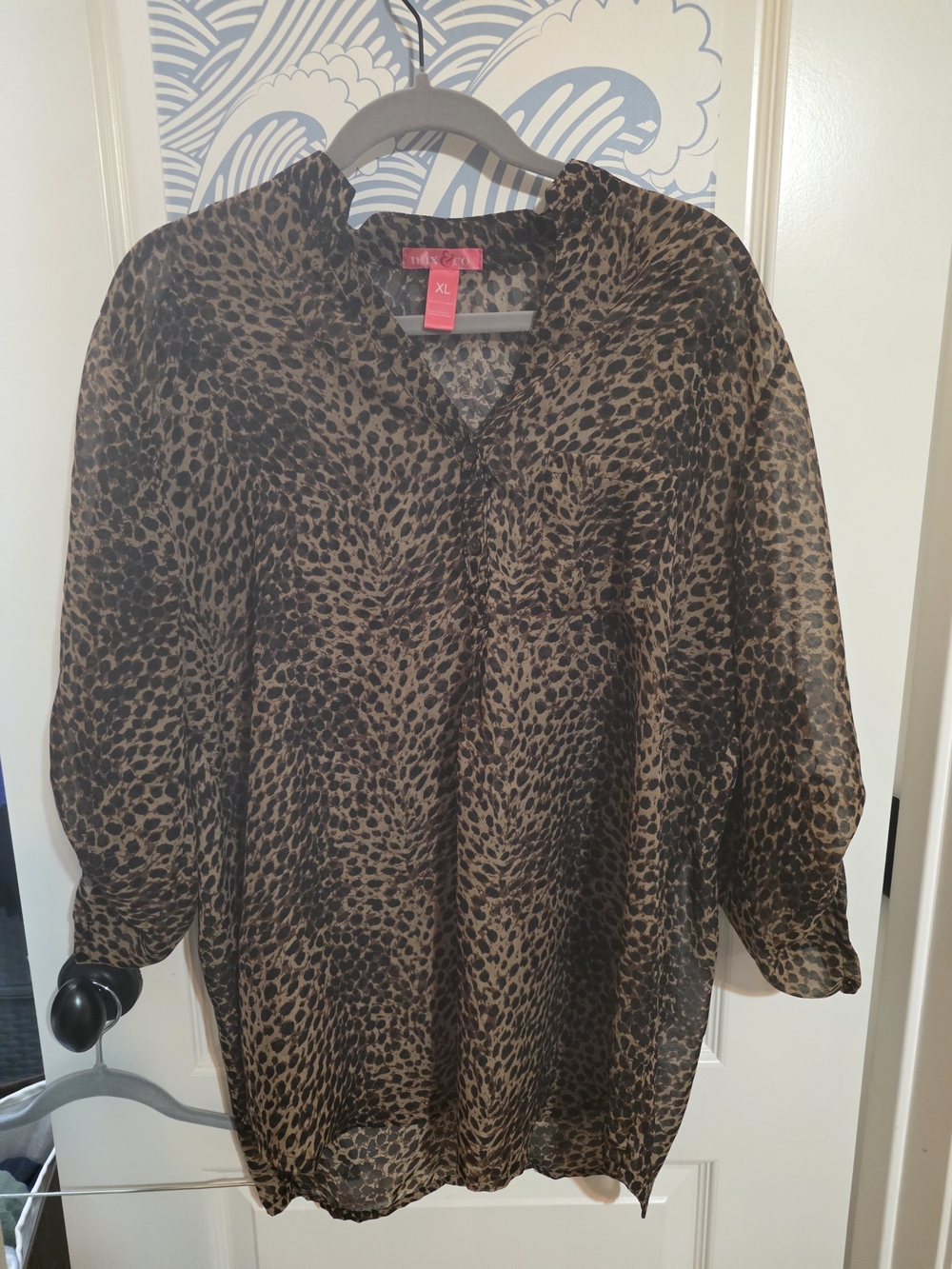 Sheer Brown and Black Leopard Print Blouse